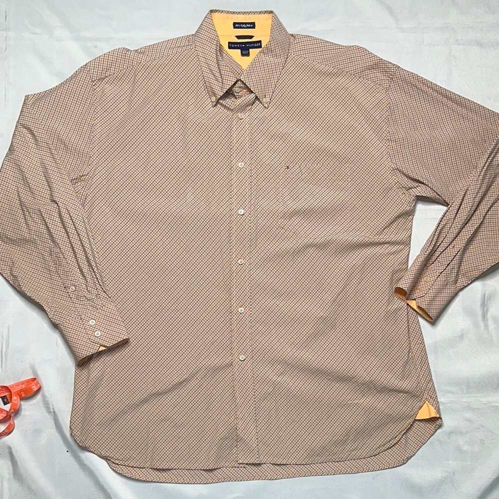 Tommy Hilfiger Men's Orange/Blue Patterned Button Down Shirt